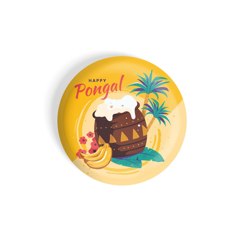 dhcrafts Round Fridge Magnet Yellow Pongal D2 Glossy Finish Design Pack of 1 (75 mm)